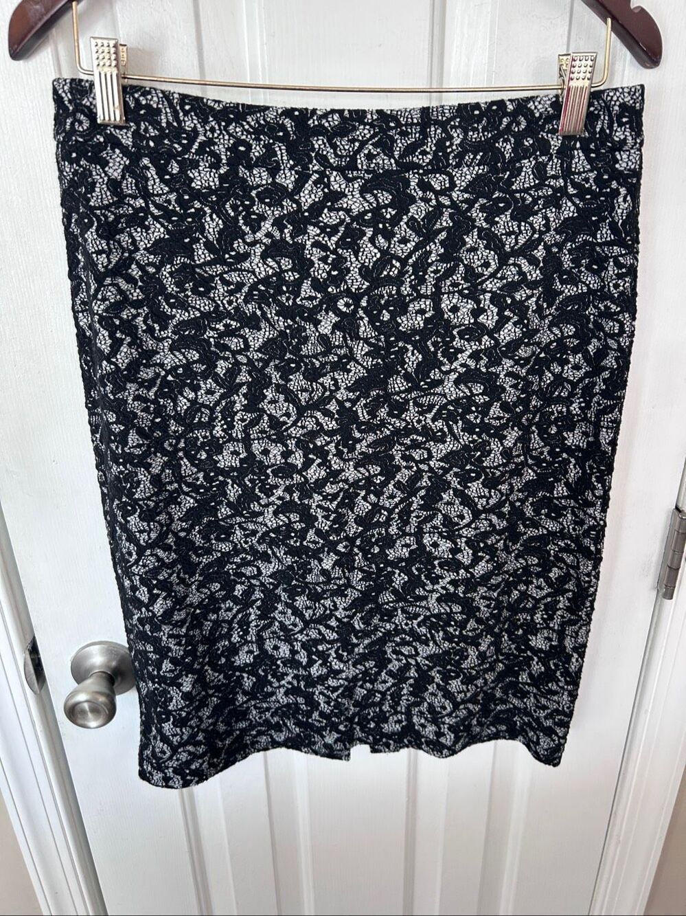 Michael Kors Pencil Skirt Womens MBlack White Excellent Floral Lace Gold Zip str